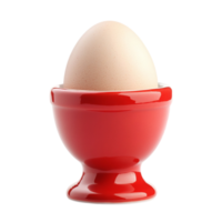 Single boiled egg in a red eggcup studio presentation isolated on transparent background png