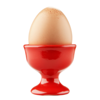 Single brown egg in a red eggcup against a plain setting isolated on transparent background png