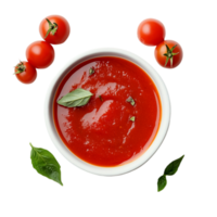 Fresh tomato sauce in bowl with basil and cherry tomatoesisolated on transparent background png