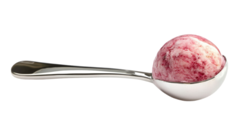 Scoop of pink icecream on a spoon food dessert treatisolated on transparent background png