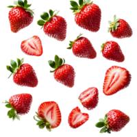 Fresh red strawberries fruit pattern against a backdropisolated on transparent background png