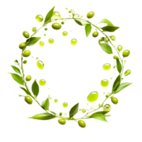 Green olives and leaves wreath on a plain backgroundisolated on transparent background png