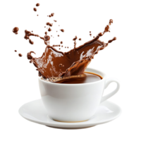 Delicious cup of chocolate with splash on a plain backdropisolated on transparent background png