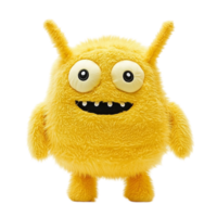 A yellow stuffed monster with big eyes and big teeth png