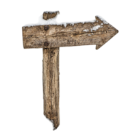 Wooden arrow signpost direction pointer with snow design isolated on transparent background png