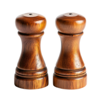 Wooden salt and pepper shakers kitchenware condiments set isolated on transparent background png