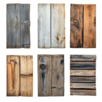 Various aged wooden planks for rustic design elements isolated on transparent background png