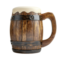 Wooden beer mug with foam drink vintage style render isolated on transparent background png