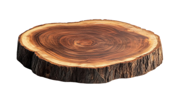 Wooden slice tree trunk cross section texture surface isolated on transparent background png
