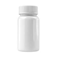 White plastic bottle for medicine or pills container mockup isolated on transparent background png