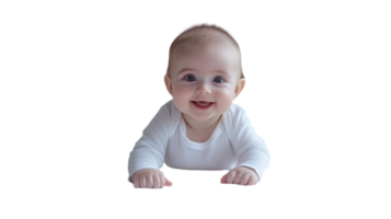 Adorable infant smiling lying down on tummy cut out art isolated on transparent background png