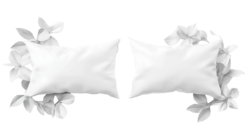 White pillows with floral decoration on a monochrome art isolated on transparent background png