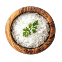 Bowl of white rice with parsley ready to be served meal isolated on transparent background png