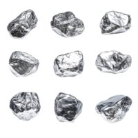 Collection of silver nuggets on a plain background isolated on transparent background png
