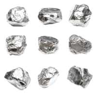 Shiny silver foil chunks collection on a backdrop isolated on transparent background png