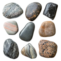 Assortment of smooth polished stones for design elements isolated on transparent background png