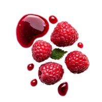 Fresh raspberries with red juice on a plain background isolated on transparent background png