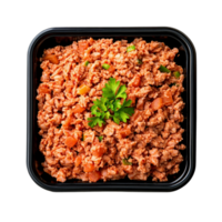 Ground turkey with vegetables in a container meal prep isolated on transparent background png