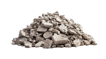 Pile of rubble debris construction material aggregate waste isolated on transparent background png