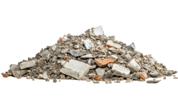 Pile of concrete rubble construction debris material isolated on transparent background png