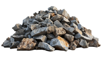 Pile of rocks materials construction gray stones rubble isolated on transparent background png
