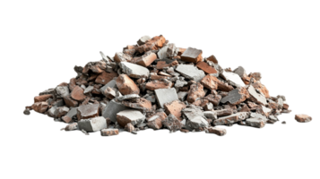Pile of rubble debris from construction demolition site isolated on transparent background png