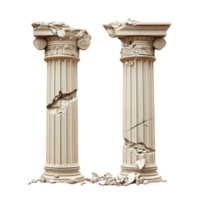 Ancient broken columns architecture ruins historical art isolated on transparent background png
