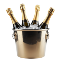 Chilled champagne bottles in bucket for celebration event isolated on transparent background png