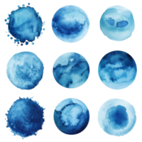 Watercolor blue circles artistic design elements set art isolated on transparent background png