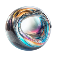 Abstract sphere with iridescent colors and glass texture isolated on transparent background png