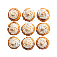 Delicious cinnamon rolls with cream cheese frosting view isolated on transparent background png