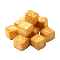 Delicious fried tofu cubes stacked on top of each other isolated on transparent background png
