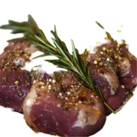 Fresh raw meat with rosemary and spices ready to cook isolated on transparent background png