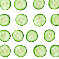 Fresh cucumber slices arrangement on a simple layout isolated on transparent background png