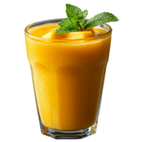 Refreshing mango smoothie drink in glass with mint garnish isolated on transparent background png