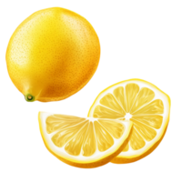 Fresh lemon fruit and lemon slices citrus fruit artwork isolated on transparent background png