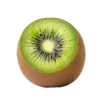 Fresh kiwi fruit cut open showing green flesh and seeds isolated on transparent background png