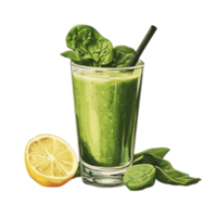 Fresh green smoothie with lemon and spinach illustration isolated on transparent background png