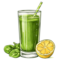 Refreshing green smoothie with spinach and lemon drink isolated on transparent background png