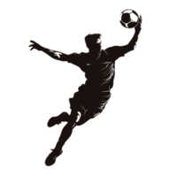 Silhouette of handball player jumping with ball in action isolated on transparent background png
