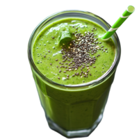 Refreshing green smoothie with chia seeds and straw drink isolated on transparent background png