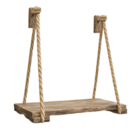 Rustic wooden shelf hanging with rope home decor design isolated on transparent background png