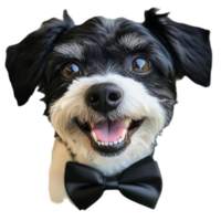 Cute dog with bow tie looking at the camera smiling isolated on transparent background png