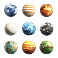 Collection of planets celestial bodies space exploration isolated on transparent background png
