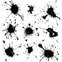 Abstract splatters and drops on a dark textured canvas isolated on transparent background png