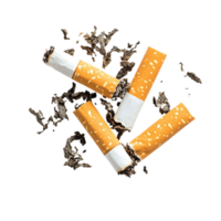 Close up view of cigarette butts and ash on background isolated on transparent background png