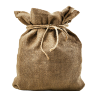 Sackcloth bag with rope close up on a plain background isolated on transparent background png