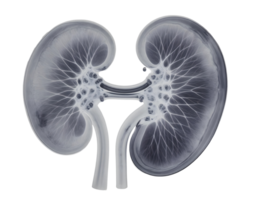 X-ray image of human kidneys, highlighting the renal system and anatomy for medical study png