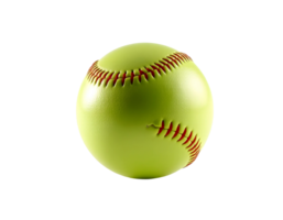 Close-up of a yellow softball with detailed stitching on a transparent background. png