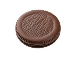 Close-up of a delicious, round chocolate sandwich cookie isolated on transparent background png